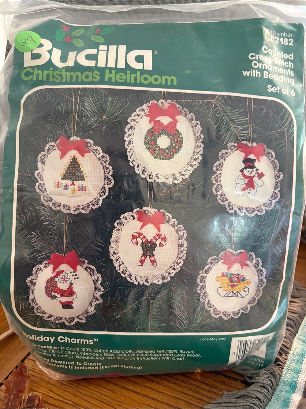 Bucilla Green Christmas Heirloom Ornament Set with Red Accents